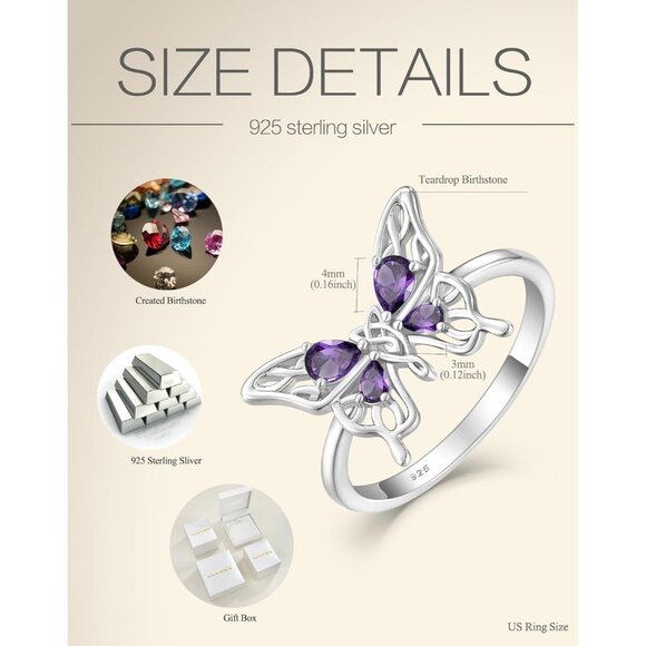 🆕 Women Green Big Butterfly Statement Ring Solid Sterling Birthstone Jewelry - Picture 6 of 7